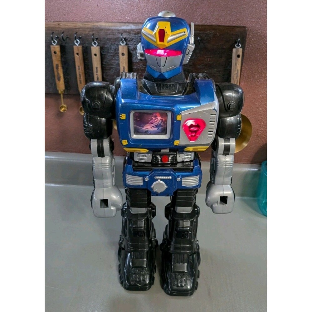 2002 Hap-P-Kid Blue Motorized Walking Robot Toy 15", Works Great!